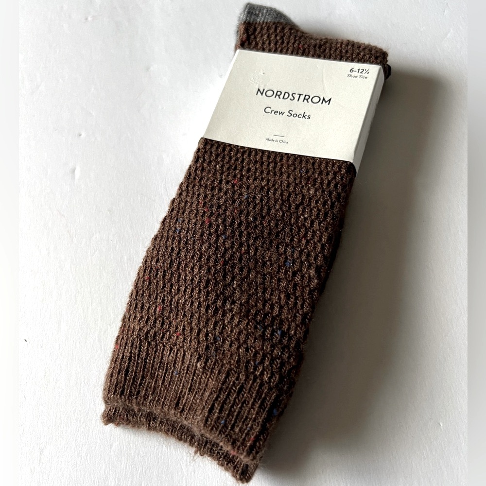 NORDSTROM MENS CREW SOCKS ACRYLIC/WOOL BLEND BITTER BROWN HEATHER OS NWT